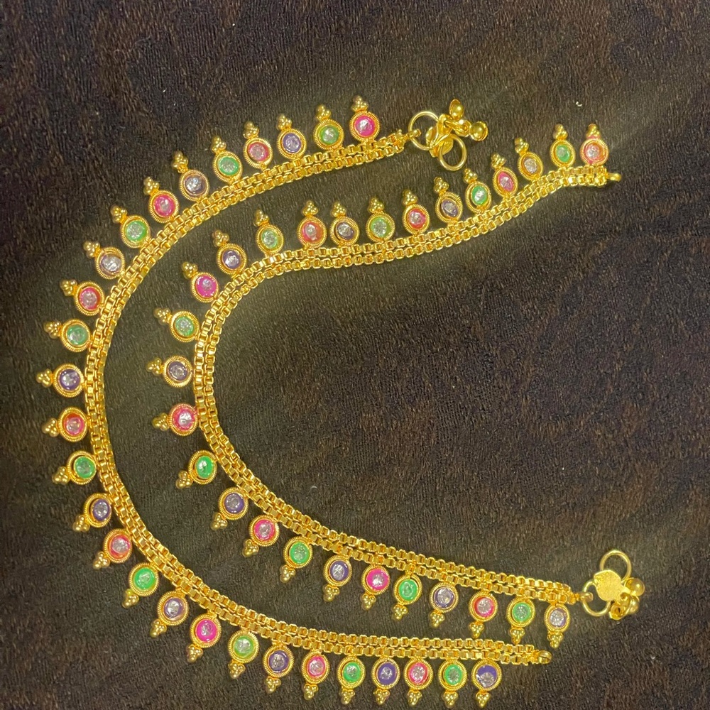 Designer Golden Anklet, Indian Payal With Stones